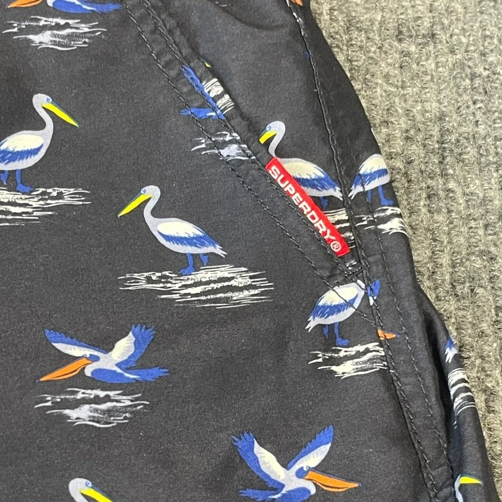 Superdry Pelican Print Swim Shorts Mens L Navy Blue Excellent Mesh‎ Lined Trunks